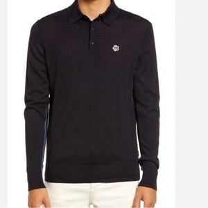 Ted Baker Wembley Black Wool Knit Polo  Men’s XXLg Size 6 Long Sleeve